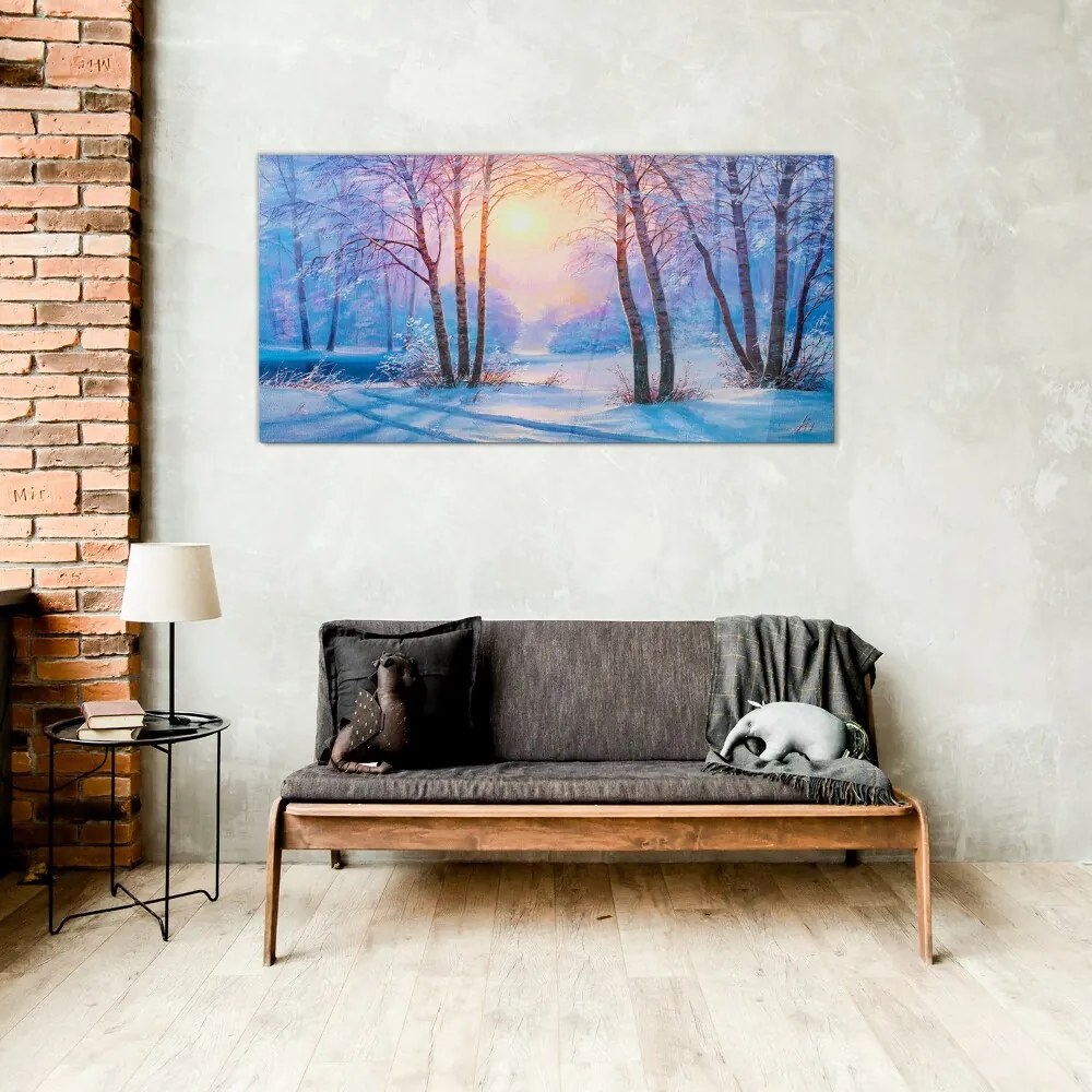 Skleneny obraz Zimný les slnko príroda