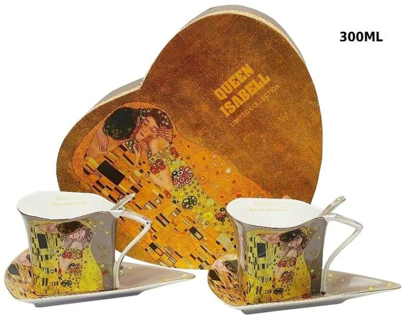 Šálka s podšálkou - set 2 ks, Gustav Klimt  The Kiss ATYP cappuccino, Queen Isabell,09288