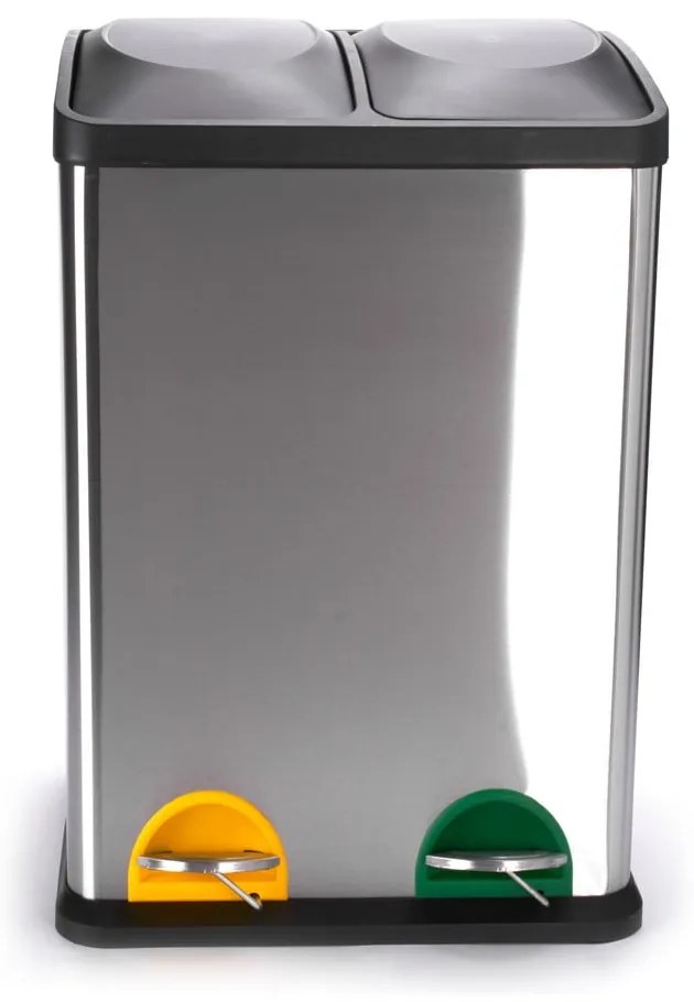 Oceľový odpadkový kôš 2x20 l na triedený odpad/nášľapný v matne striebornej farbe Tri Selectif – MSV