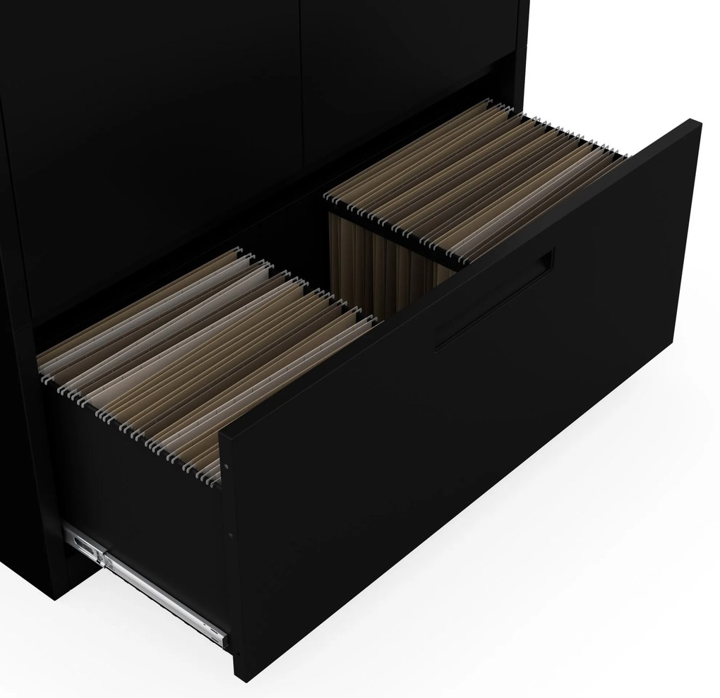 Kovová skriňa MEGAN – čierna, zásuvka na dokumenty, 195 cm