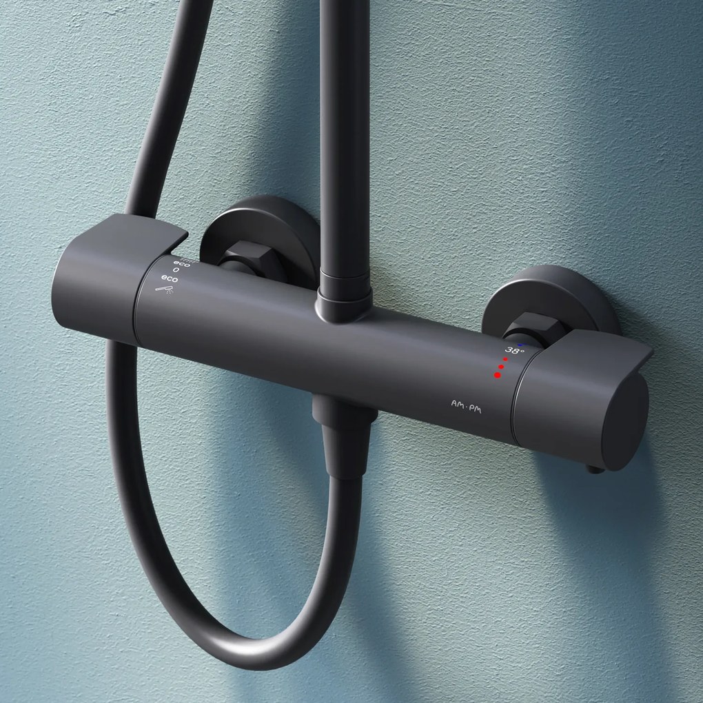 Sprchový systém AM.PM X-Joy F07XA422 s termostatickou sprchovou batériou, čierny