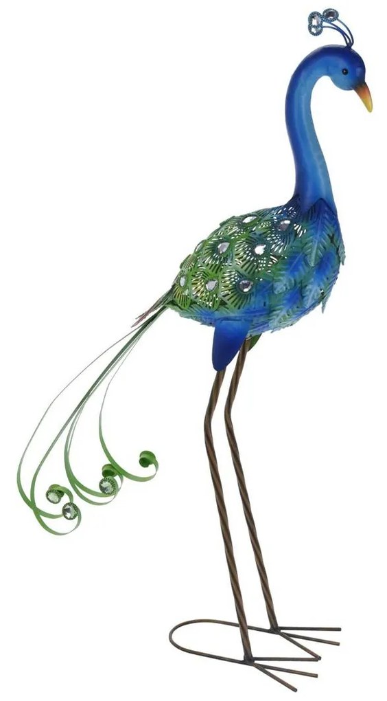 Záhradná kovová figúrka Peafowl, 80 cm, modrá