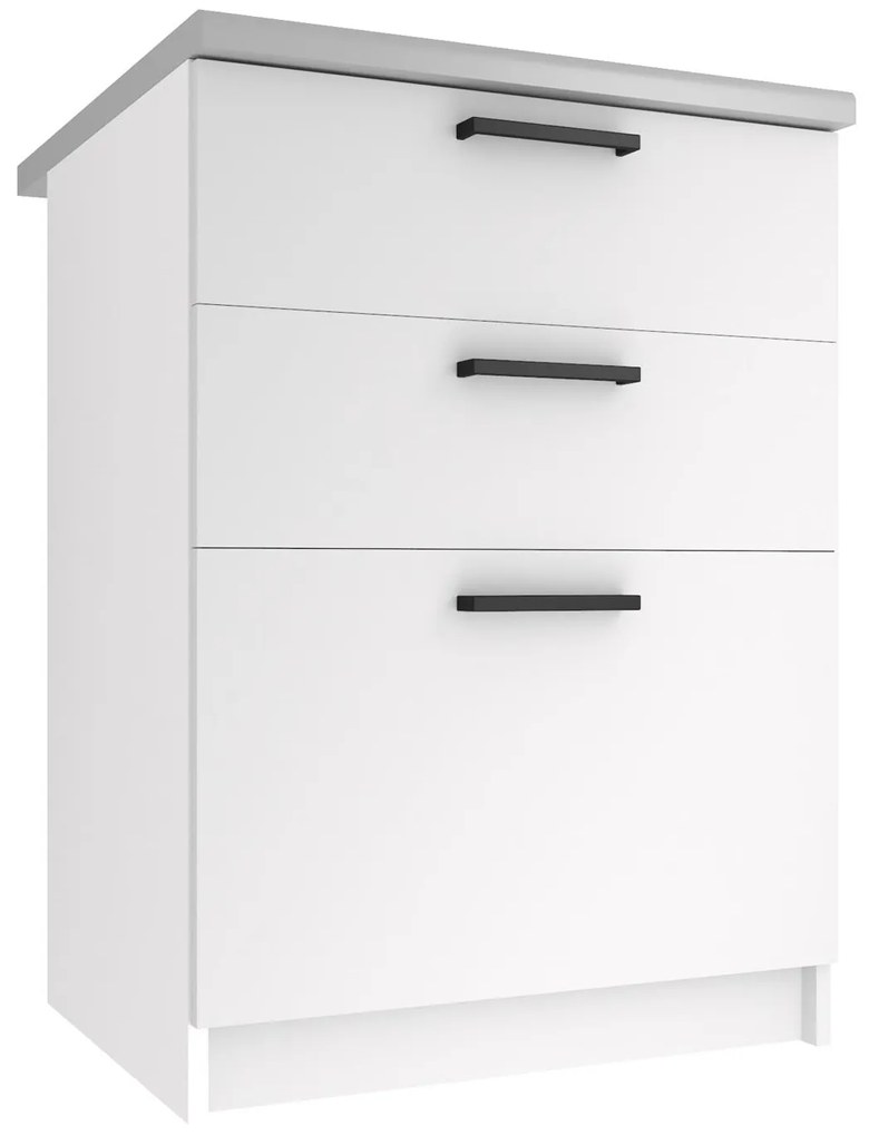 Kuchynská skrinka Belini spodná so zásuvkami 60 cm biely mat s pracovnou doskou TOR SDSZ60/0/WT/WT/0/B1