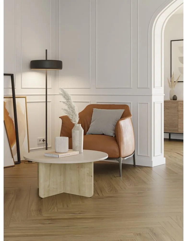 Krémovobiely/v prírodnej farbe okrúhly konferenčný stolík v dekore duba ø 80 cm Hillary – Marckeric