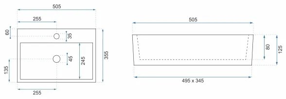 REA-U5000 - Umývadlo na dosku VALERIA 35,5x50,5 cm keramika/lesklá biela