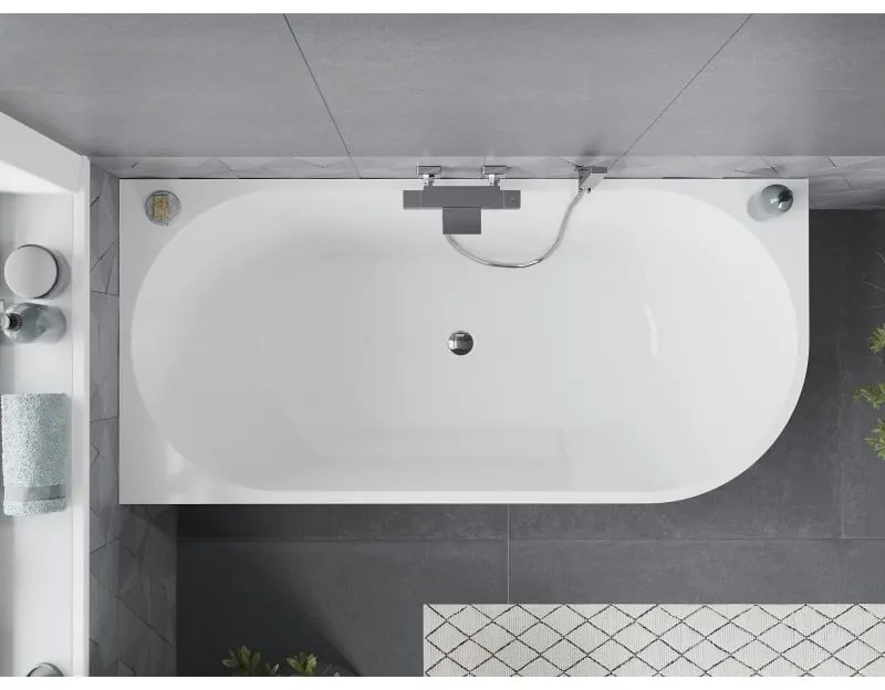 Mexen Mia, voľne stojaca rohová vaňa, lavá, 170 x 80 cm, biela, chrómový prepad, 52691708000L-01