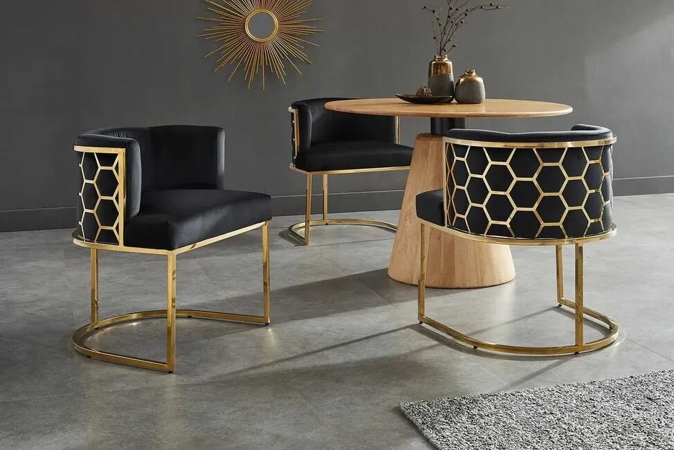Luxusná zamatová jedálenská stolička Golden Hive čierna
