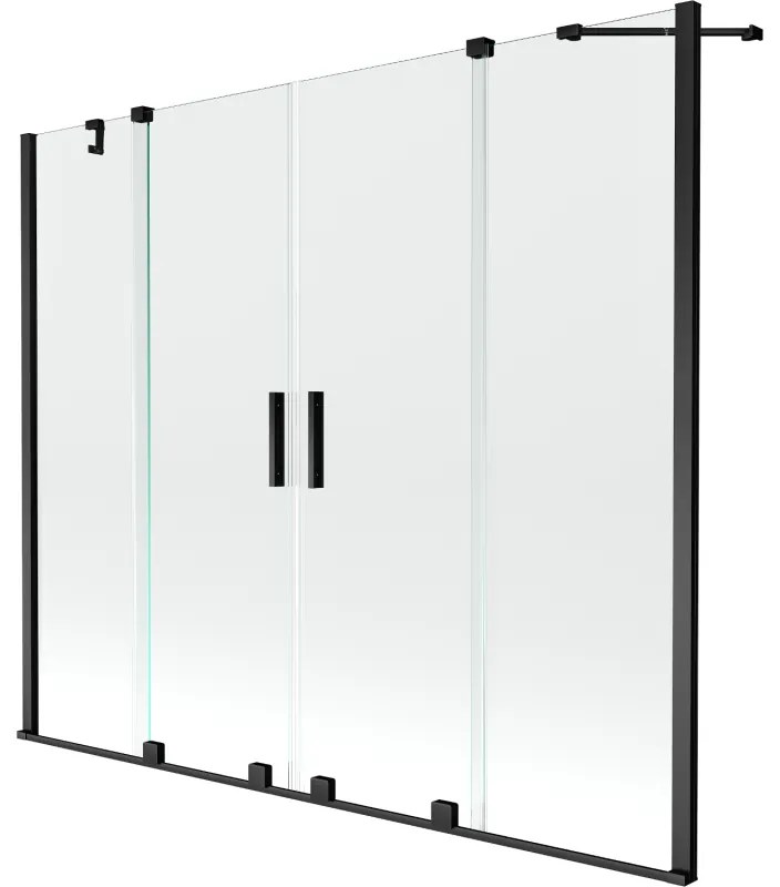 Mexen Velar Duo, 2-krídlová posuvná vaňová zástena 180 x 150 cm, 8mm číre sklo, čierny matný profil, 896-180-000-02-70