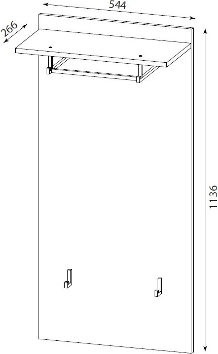Nástenný šatníkový panel Prego, 55 cm, biely