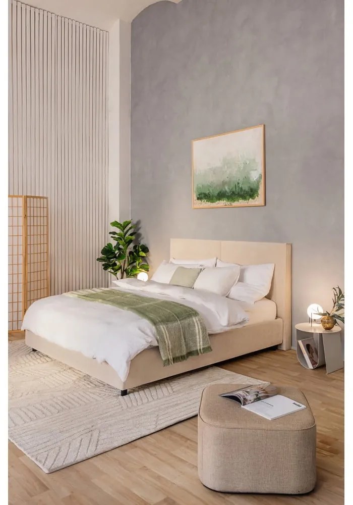 Béžová čalúnená dvojlôžková posteľ s úložným priestorom s roštom 180x200 cm Myra Bold – Bonami Selection