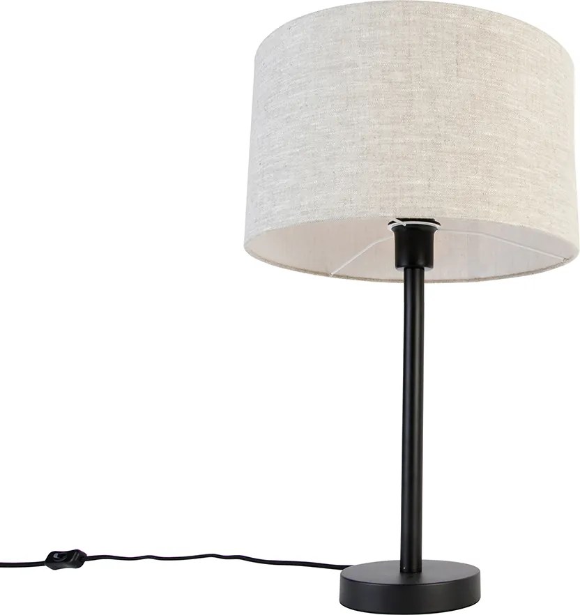 Moderná stolná lampa čierna s ľanovým tienidlom svetlosivá 35 cm - Simplo