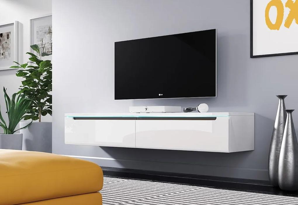 Expedo TV stolek MENDES DES I 140, 140x24x33, bílá/bílá lesk, bez LED osvětlení