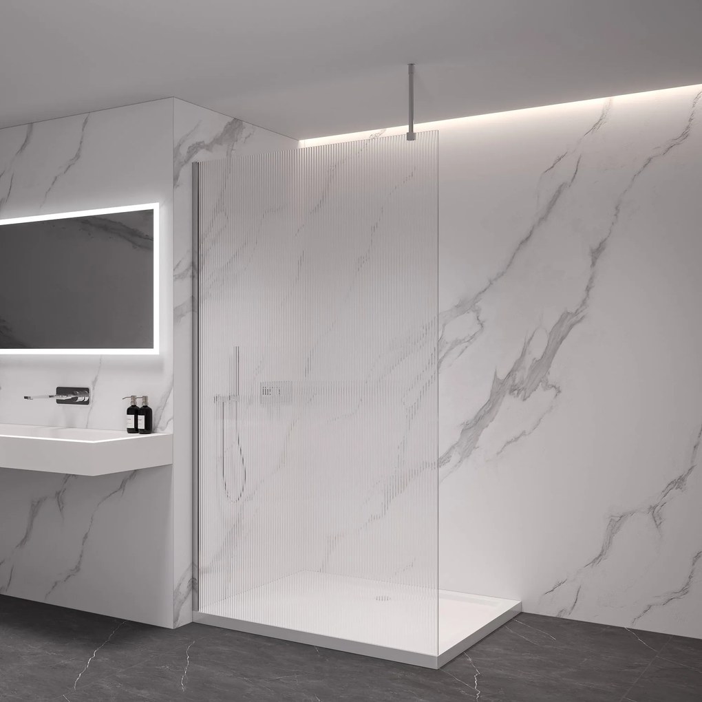 CERANO - Sprchová zástena Walk-in Onyx Top L/P - guľatá vzpera - chróm, ryhované sklo - 150x200 cm, CER-CER-8050BD1586