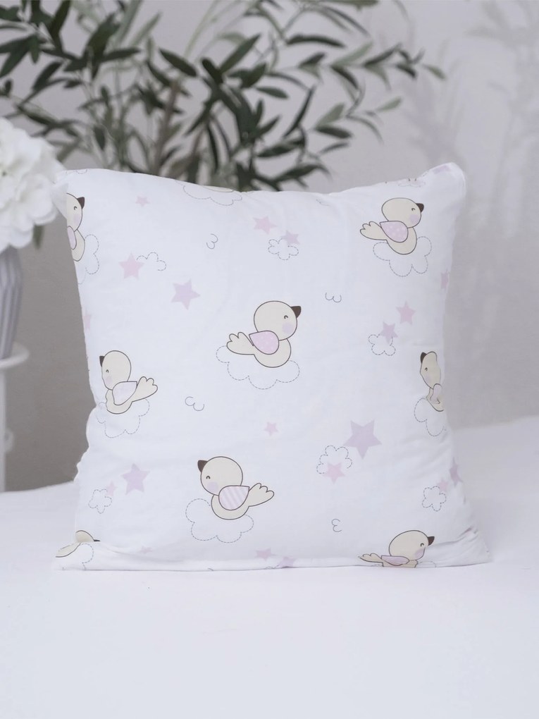 Bavlnená obliečka na vankúš Renforcé 40 × 40 cm - Vtáčiky ružové