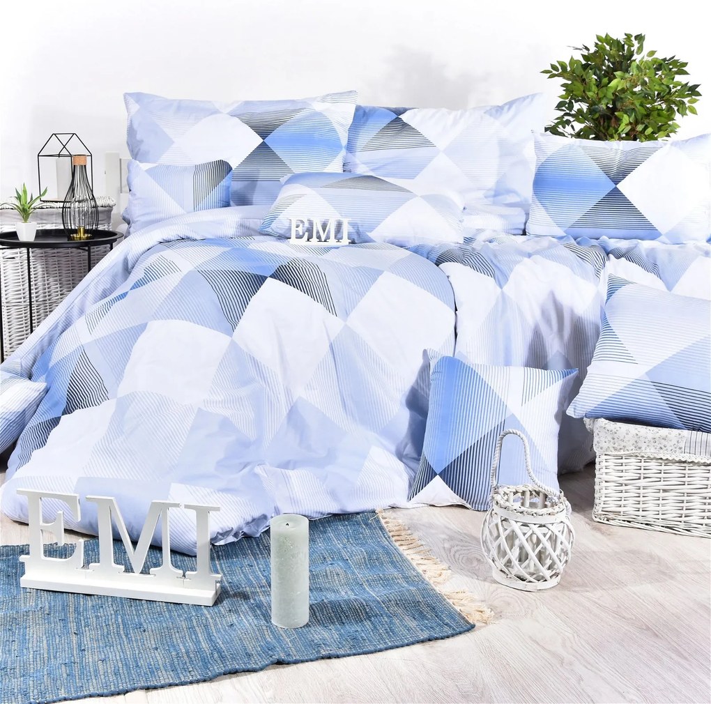 Obliečky bavlnené Easy modré EMI: Predĺžený set jednolôžko obsahuje 1x 140x220 + 1x 70x90