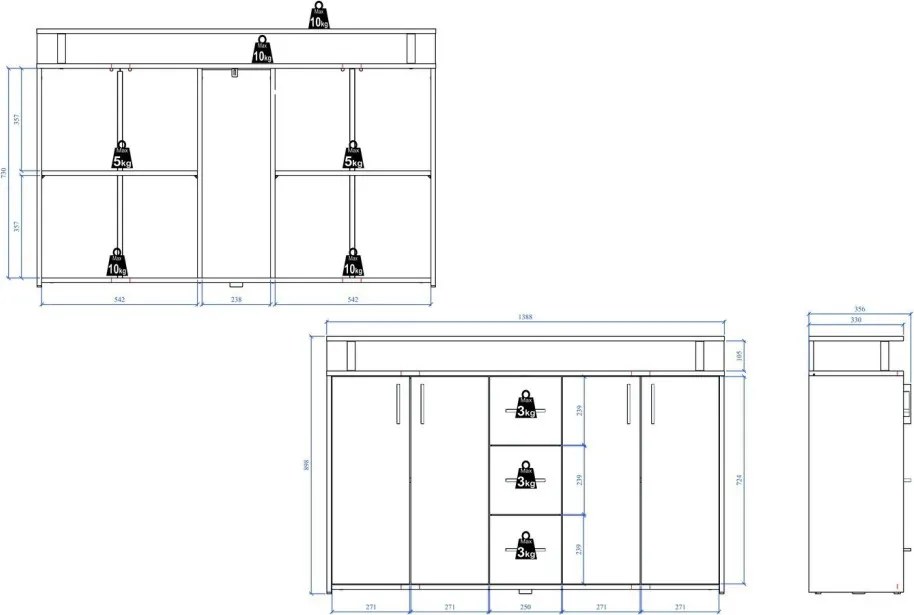 Komoda Drift, antracitová šedá