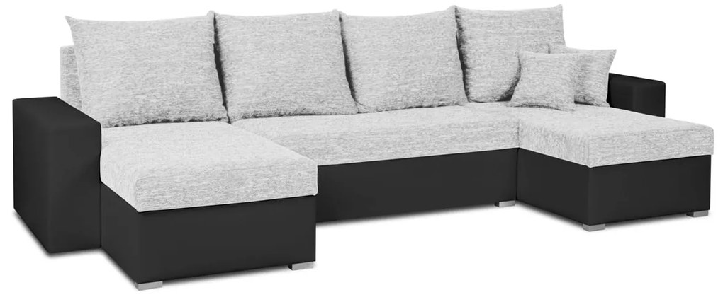 Rohová sedacia súprava s funkciou spania LEO-U Strieborná/čierna