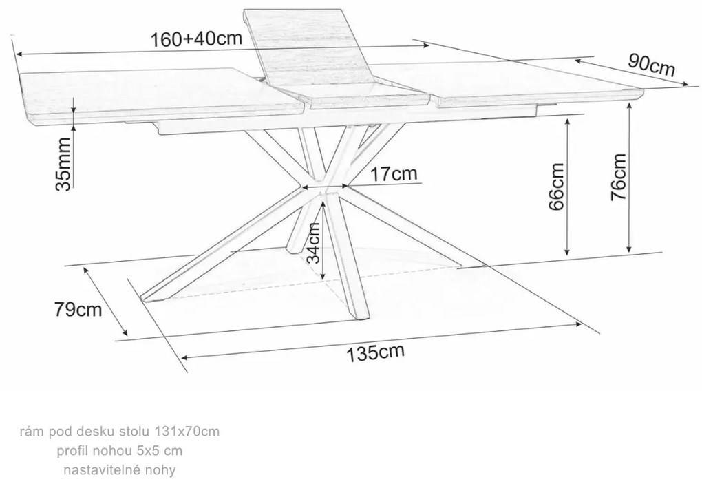 Rozkládací jídelní stůl Logan 160/200 cm cm ořech/černý