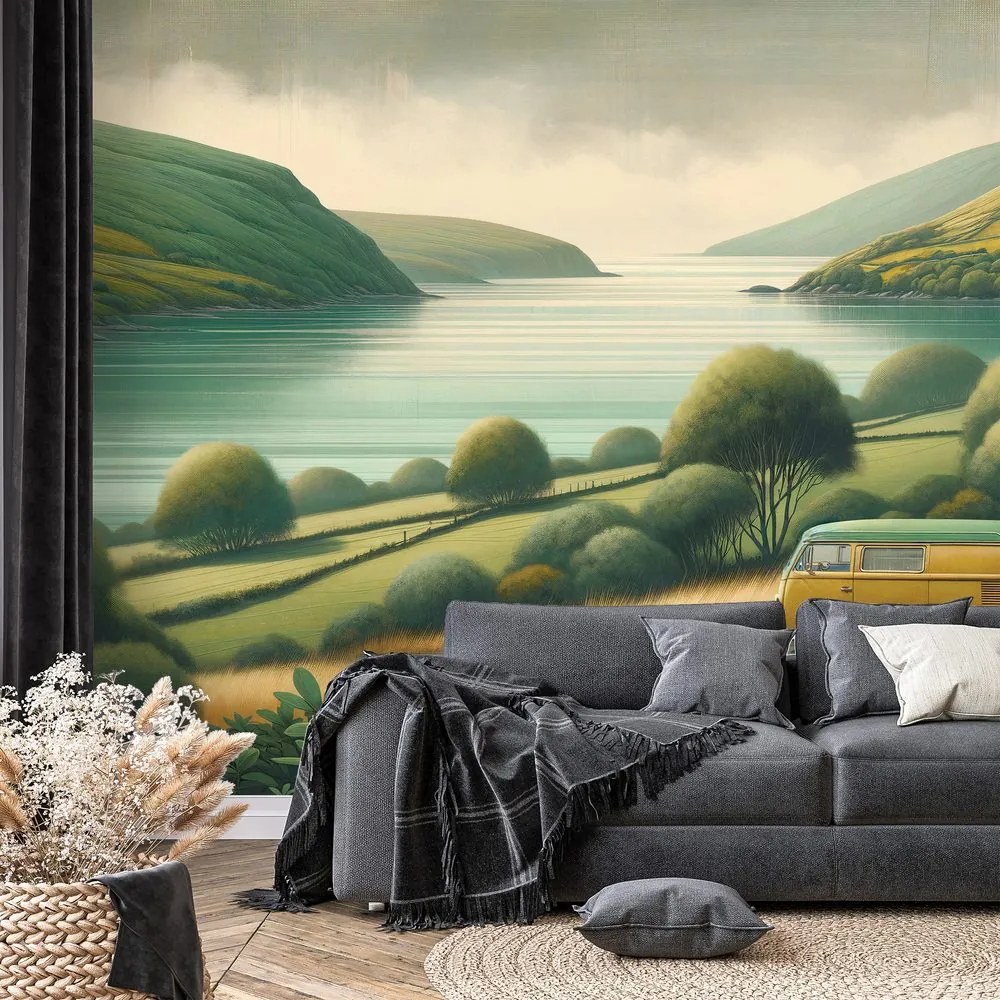 Samolepiaca tapeta retro dodávka v malebnej krajine