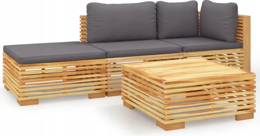 vidaXL 4-dielna sedacia súprava do záhrady, vankúše, teakové drevo