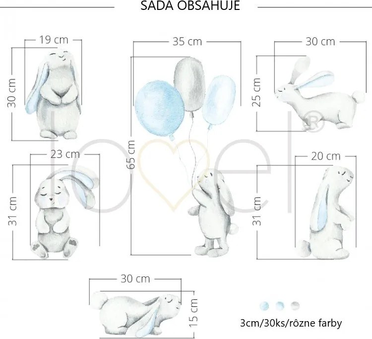 lovel.sk Nálepka na stenu Pastel - zajačiky a guličky DK393 - modré