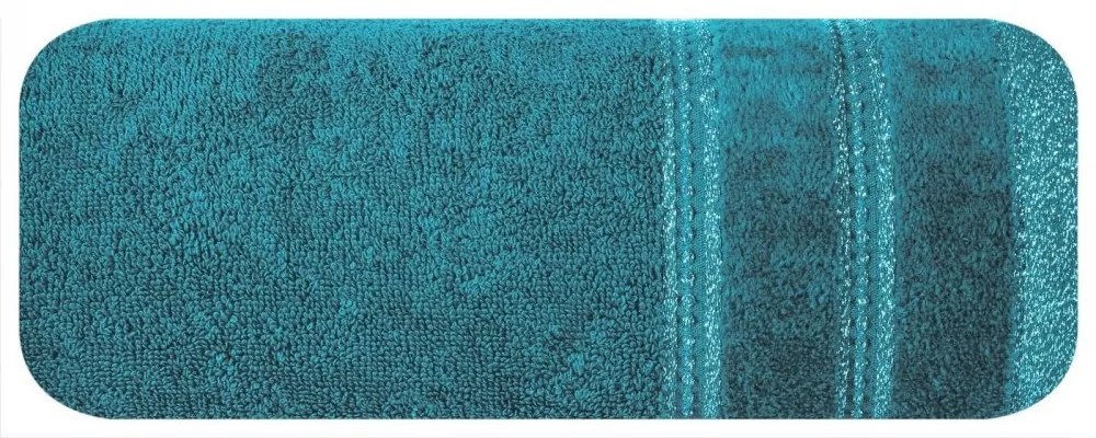 Osuška GLORY v tyrkysovej farbe, s velúrovým okrajom a lesklou niťou Šírka: 70 cm | Dĺžka: 140 cm