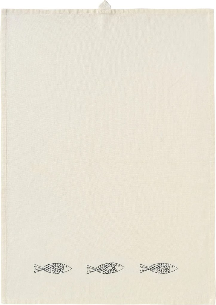 Ib Laursen Bavlnená utierka s výšivkou Atlantis Blue Fish