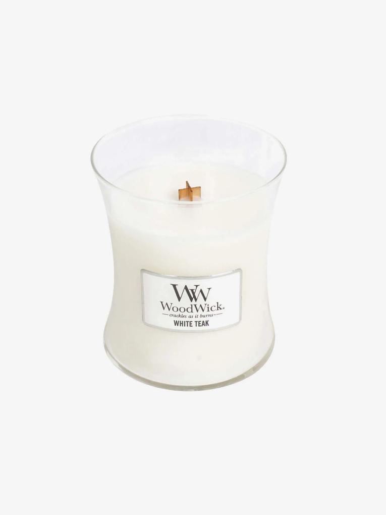 WoodWick biele vonná sviečka White Teak stredná váza