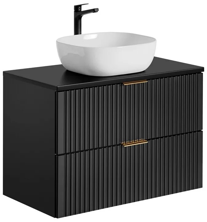 Závesná skrinka Casad II s doskou a umývadlom 80 cm čierna