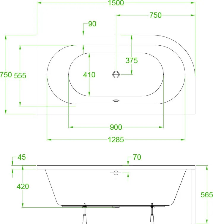 BPS-koupelny Akrylátová asymetrická vaňa na vstavanie HYD-EBI150P-VEST 150x75 cm PRAVÁ, biela