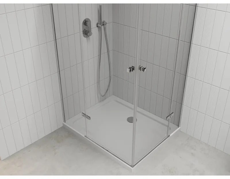 Mexen Roma Duo, sprchovací kút 90 (dvere) x 80 (dvere) cm, 6mm číre sklo, chrómový profil + slim sprchová vanička 5cm biela + chrómový sifón, 854-090-080-01-02-4010