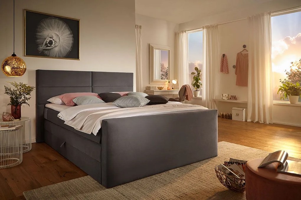 Postel boxspring TYNSON 140 x 200 cm; šedá