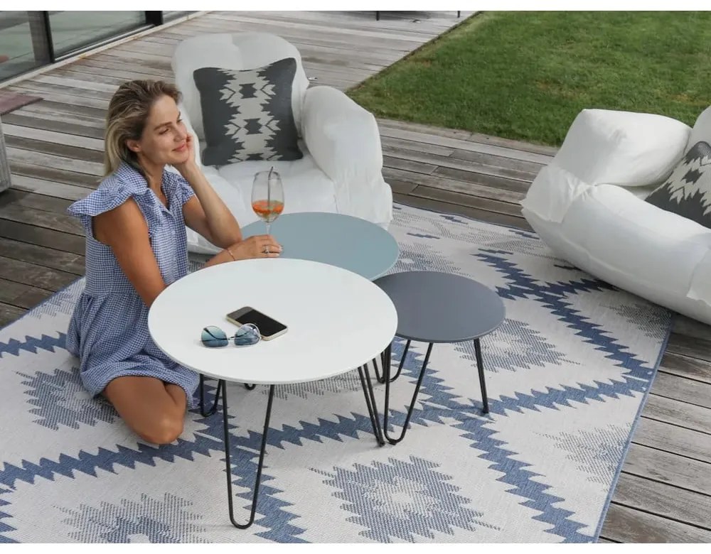 Modro-krémový vonkajší koberec NORTHRUGS Malibu, 80 x 150 cm
