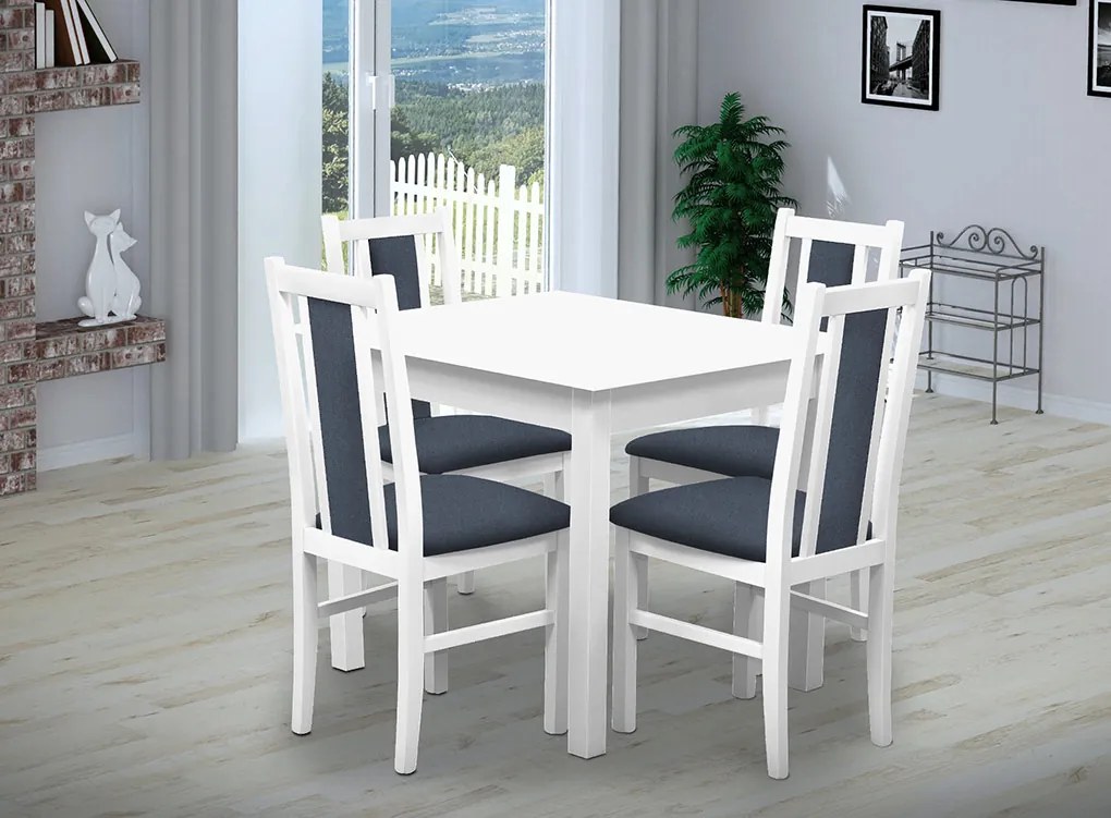 Nabytekmorava Jedálenský set Brooklyn pre 4 osoby, stôl 90x90 cm farba lamina: biela 113, čalúnenie vo farbe: SCALA šedá 92