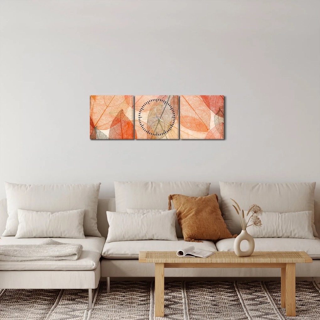 Obraz maľovaného jesenného lístia (s hodinami) (90x30 cm)