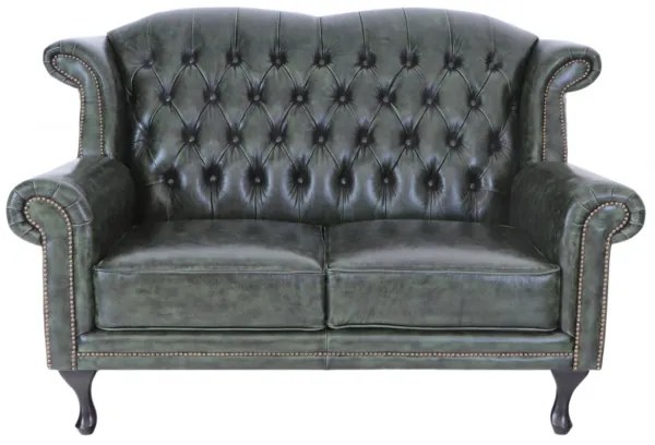 Indický nábytok - Pohovka dvojmiestna Chesterfield Crown z pravej hovädzej kože Green
