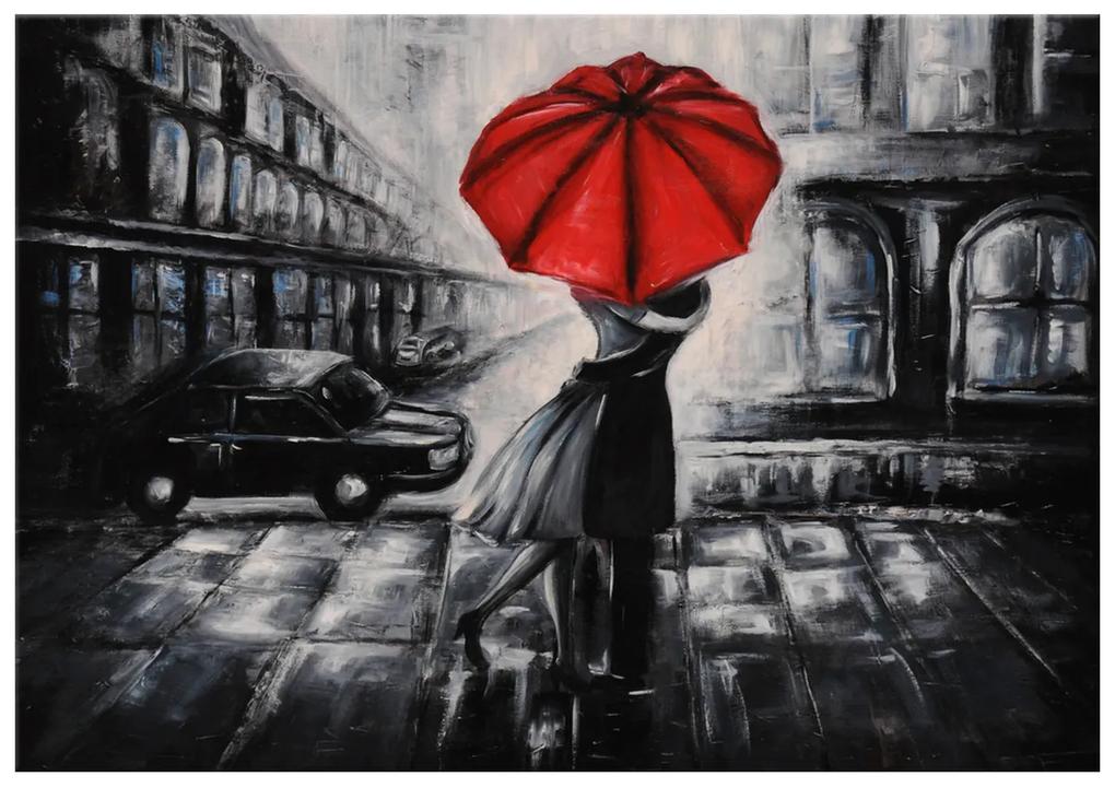 Gario Ručne maľovaný obraz Červený bozk v daždi Rozmery: 70 x 100 cm