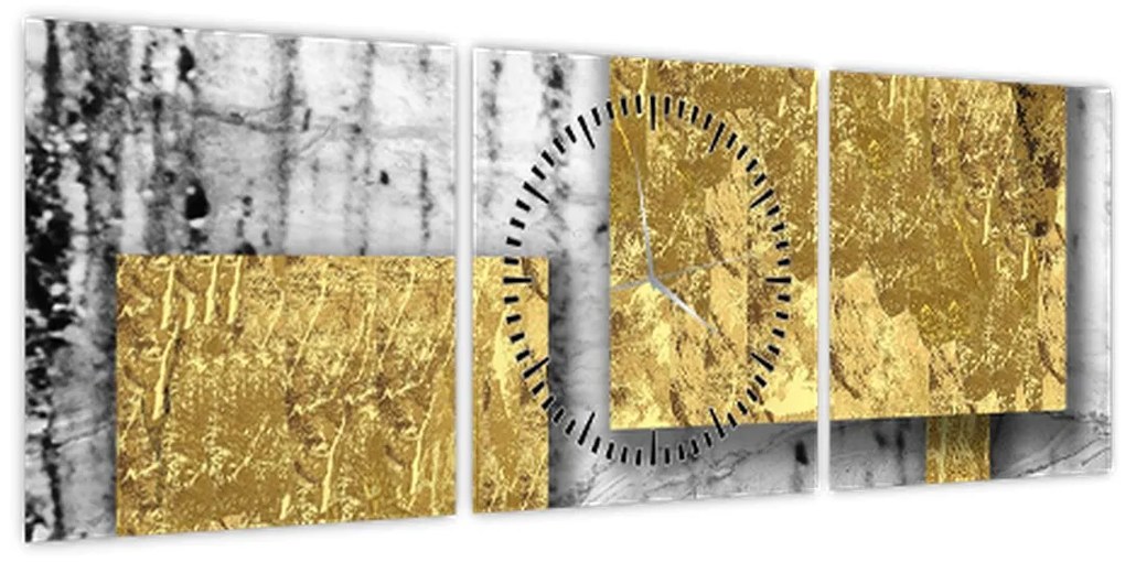 Obraz - Zlaté štvorce N⁰3 (s hodinami) (90x30 cm)
