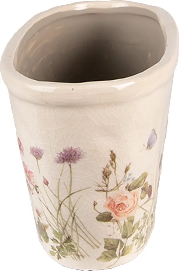 Oválny keramický obal na kvetináč s lúčnymi kvetmi Flowers of Love - 27*13*14 cm