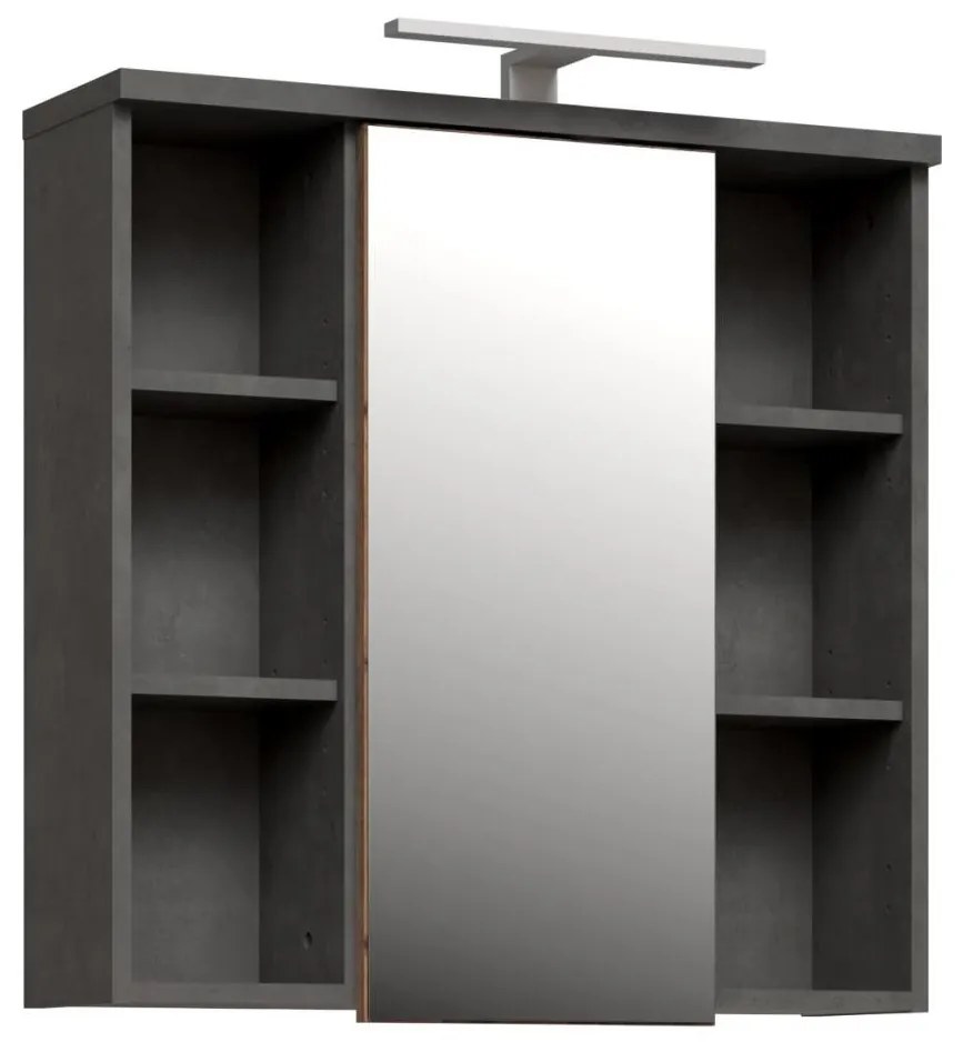 Nástenná kúpeľňová skrinka VENOM so zrkadlom antracit/hnedá