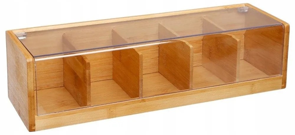 JJA Bambusový organizér na čaj, 5 priehradiek THÉ