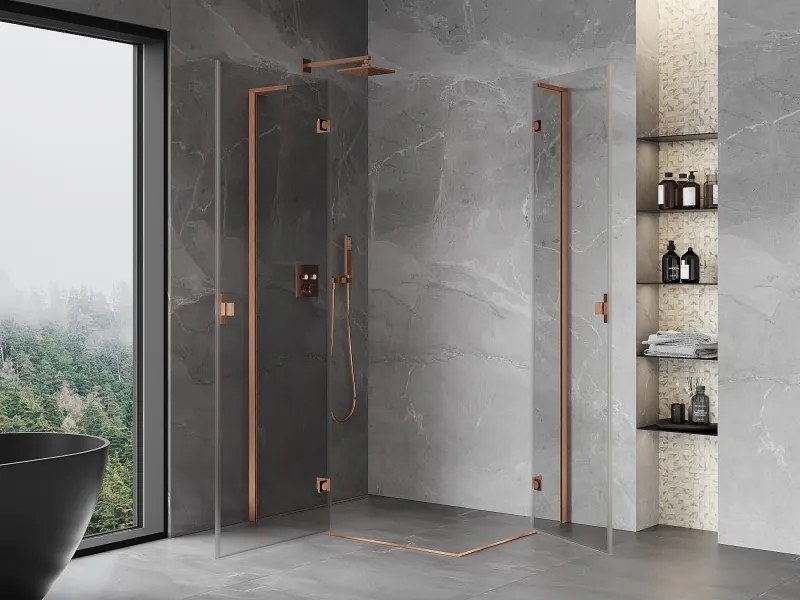 Mexen Mist-H L Duo, 2-krídlový sprchový kút 110 x 75 cm, číre sklo, medený matný profil, 8A5L-110L-075P-65-00