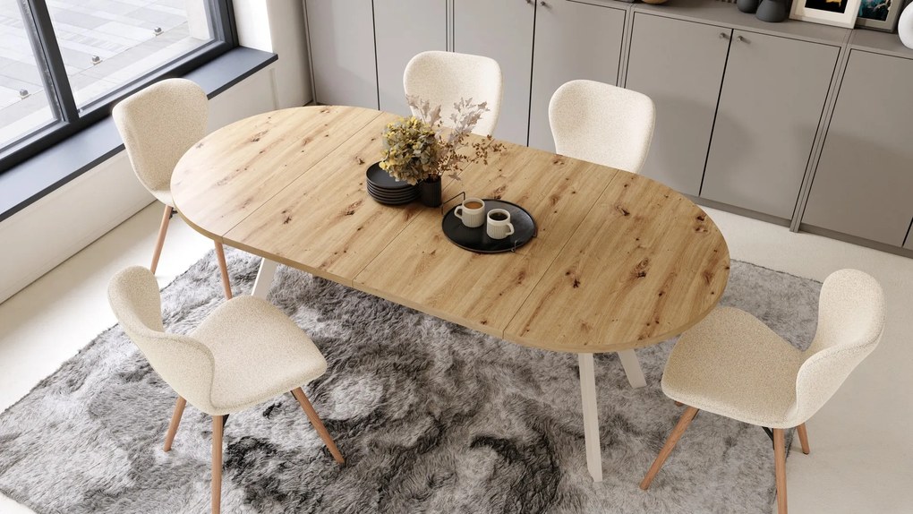 ALMO 100 Dub Artisan/béžové nohy - OKRÚHLY LOFTOVÝ/INDUSTRIÁLNY ROZKLADACÍ STÔL DO OBÝVAČKY/JEDÁLNE