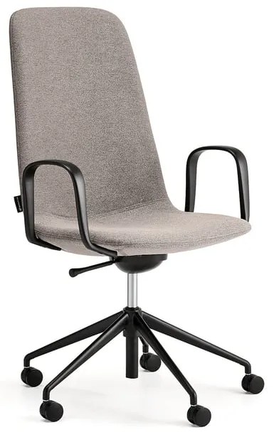 Stolička LANGLEY, stredný sedák, s kolieskami a podrúčkami, čierna/šedohnedá