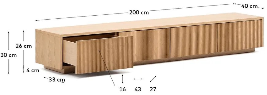 TV stolík v dekore duba v prírodnej farbe 200x30x40 cm Helvine – Kave Home