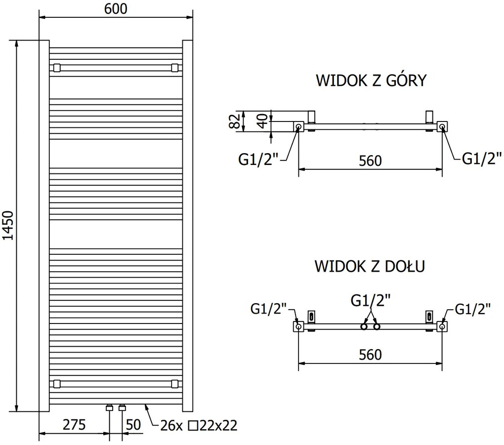 Mexen Pluton vykurovacie teleso 1450 x 600 mm, 826 W, čierna, W106-1450-600-00-70