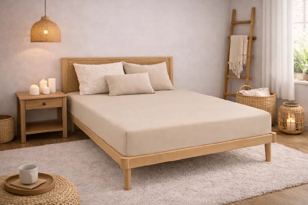 Kvalitex Luxusné bavlnené JERSEY prestieradlo s lycrou 140x200 cm - svetlo béžová