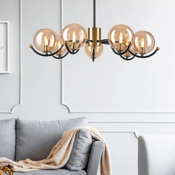 Luster na tyči GEORGIA 7xE14/5W/230V zlatá/dymová béžová