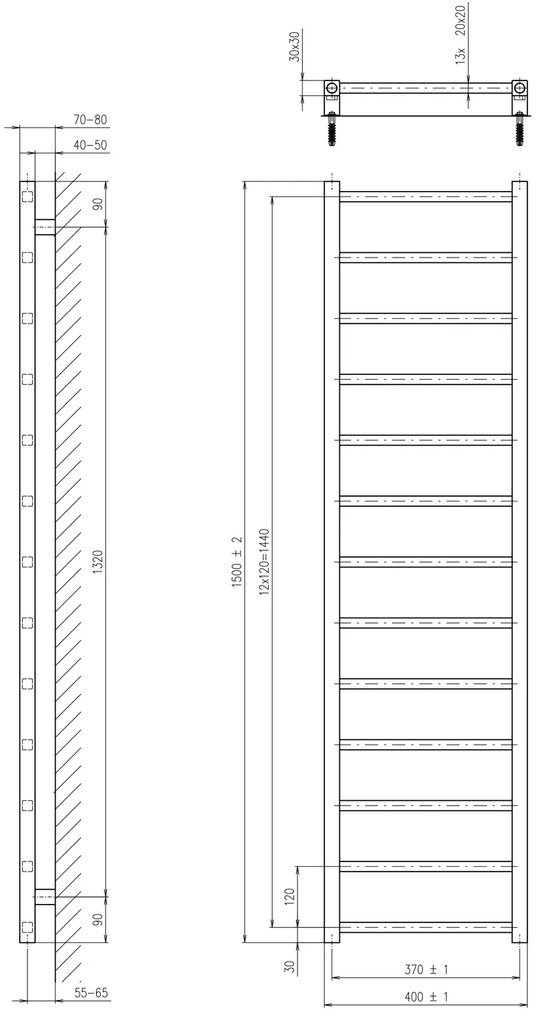 Sapho Sapho, METRO LIGHT vykurovacie teleso 400x1500 mm, čierna matná, IR447TB