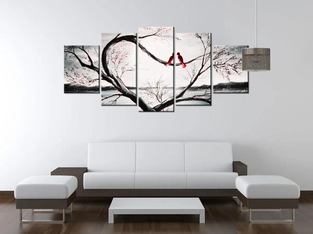 Gario Ručne maľovaný obraz Vtáčia láska - 5 dielny Rozmery: 150 x 70 cm